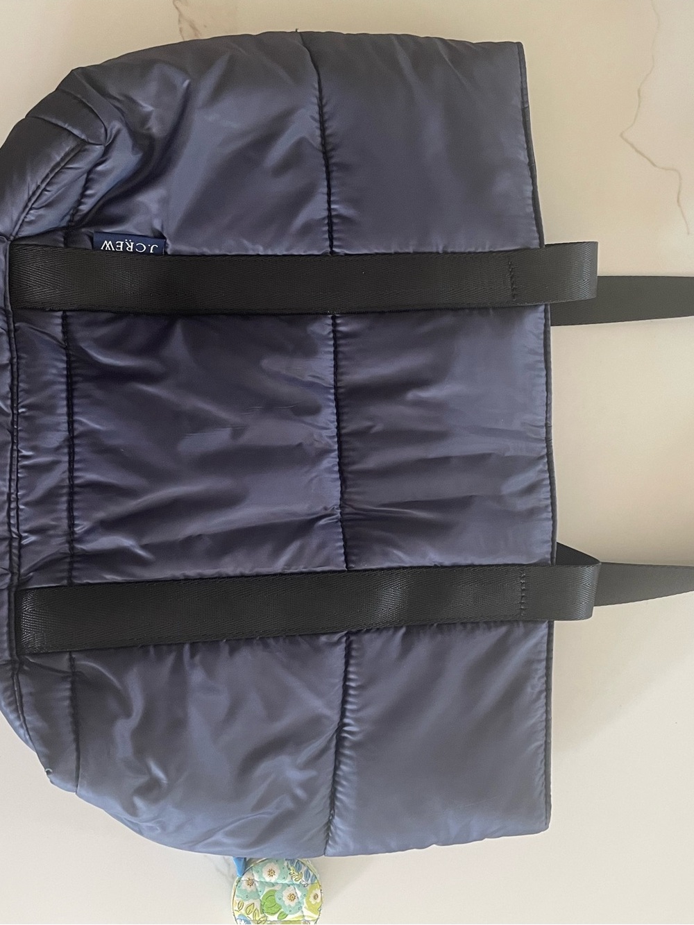 J. Crew Navy Quilted Duffel with Black Straps